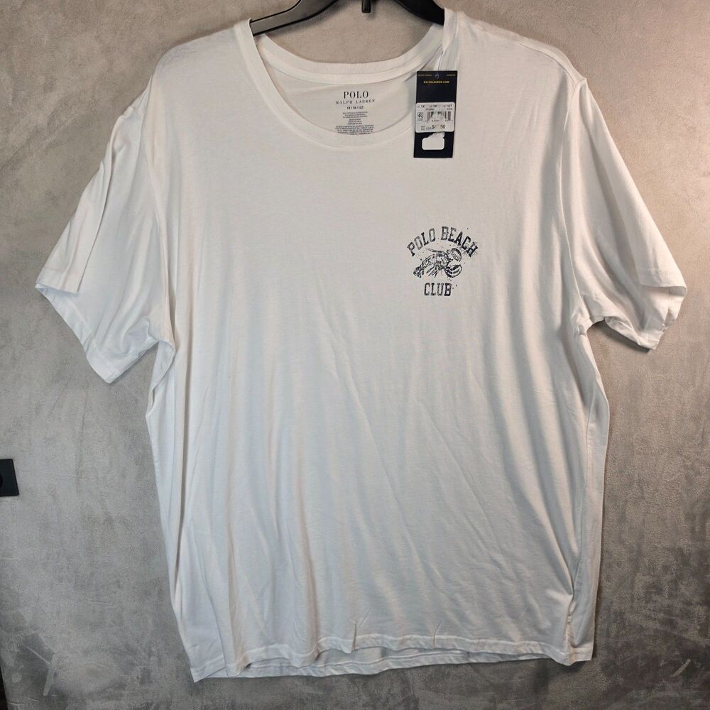 Polo Ralph Lauren Beach Club Lobster T-Shirt White Men's Graphic Crew Neck NWT